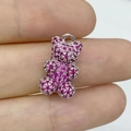 Ciondolo a forma di orso con zirconi rosa e finitura argento per fare gioielli - Base Argento Zirconia Rossa