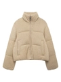 Doudoune courte à col montant pour femme en maille beige avoine, veste chaude d'hiver - XS / Couleur Avoine