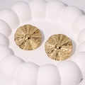 Minimalist 18K gold stainless steel lotus leaf earrings with radial texture finish - Gold