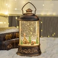 Lanterna natalizia vintage in bronzo con neve rotante, slitta e illuminazione a LED - Chiesa e Albero Bronzo