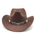 Klassischer dunkelbrauner Western-Cowboyhut aus Wildleder mit Perlenband und Schnalle - M (56-59cm) / Braun Wildlederimitat