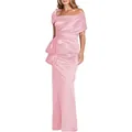 Roze satijnen avondjurk met een schouderontwerp en elegant strikdetail in de taille - US Maat 4 (S) / Roze