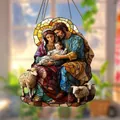 Religious Holy Family sun catcher with stained glass effect and metal hanging chain - Holy Family-OPP Bag