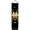 Bohemian black wall tapestry with golden sun face and moon phases with black tassels - 32.5x130cm / Style 4 (Sun Face & Moon Phases)