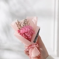 Pink carnation and gypsophila dry flower bouquet with Best Wishes ribbon wrapping - Medium Pink Carnation Pink Paper