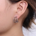Chic multilayered irregular hoop earrings in silver finish for a trendy layered look - 20mm / Silver (MS-029)