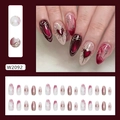 Cat eye kunstnagels in wijnrood met zilveren metalen lijnen en marmerpatroon - Lijm Type / Paars Mysterie (W2092)