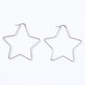 Detailed view of silver star-shaped stainless steel earrings with polished metal finish - Pentagram (Steel Color)
