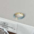 Blue enamel butterfly open ring with square gemstone in gold finish on beige background - Blue Enamel Square Gemstone (J5868)
