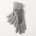 Gray knitted wool gloves with touch screen design and soft fleece lining for winter - N710 Grey