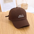Brown baseball cap with white Hello Weekend embroidery on high quality twill fabric - Coffee