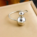 Minimalistischer silberner Kugelring aus poliertem Edelstahl mit offenem Design - Silberner Doppelball-Stil (R500)