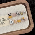 Handmade Halloween press-on nails with 3D ghost, pumpkin, and black cat relief art - XS / 3028-Halloween Ghost