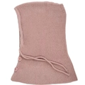 Pink knitted balaclava with button details and adjustable drawstring for winter warmth - Pink