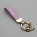 Premium purple suede leather car keychain with gold hardware and anti-lost D-ring - Gold/Purple