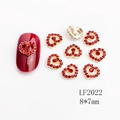 Red heart-shaped nail charm with gold base, size 8x7mm, LF2022 model for manicures - LF2022 Gold Red Rhinestone Hollow Heart