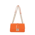 Bright orange crocodile embossed shoulder bag with gold chain strap and metal clasp - Orange
