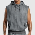 Nahaufnahme von grauem Kapuzen-Muskel-Tanktop mit Kordelzug und gewaschener Textur - S / Grau