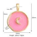 Ciondolo tondo in smalto rosa con luna dorata, misura 15mm per 20mm con info peso - Luna / Rosa