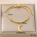 Bracciale regolabile in acciaio inossidabile dorato con perline e ciondolo a mezzaluna - Stile Luna d'Oro (KB169923-Z)