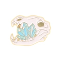 Creative white beast skull enamel pin with blue crystal growth and gold metal finish - Blue Crystal Animal Bone