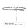 Verstellbares 4mm silbernes Kordelkettenarmband aus 316L Edelstahl für Damenmode - 4mm--20+5CM / Stahlfarbe