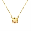 Bohemian 925 silver necklace with a round-cut yellow gemstone pendant and golden chain - Citrine, 14K Gold Plated, Approx. Weight 1.44g