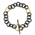 Minimalist S925 silver toggle clasp bracelet in contrasting black and gold finish - 925 Silver / Black + 18K Gold