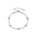 Silbernes Edelstahl-Schlangenarmband mit fünf in Zargenfassung gesetzten Zirkonia-Steinen - Silber