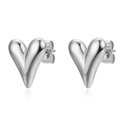 Pendientes de botón con forma de corazón plateado pulido y diseño minimalista - Pendientes / Color Acero