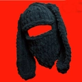 Handmade black knit rabbit ear balaclava hat with long ears for winter warmth - Solid Black