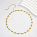 Chic gold necklace with yellow and orange enamel daisy flowers for summer fashion - Little Flower Necklace / Yellow
