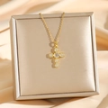 Elegant gold cross necklace with white zircons on a luxury satin champagne gift box - Gold Cross Style (8644)