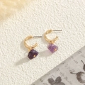 Elegant gold semi-circle stud earrings featuring natural purple stone pendants - Purple Style (YLEH-0156-Purple)