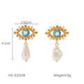 Pendientes de ojo turco en oro de 18K con perlas barrocas blancas y tonos azules - Estilo de Perla Barroca Ojo de la Suerte Azul (HC-E10156)