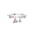 S925 Sterling Silber Ring mit rosa Herz und weißem tropfenförmigen Zirkonia-Anhänger - Herz- und Birnenanhänger-Stil (SR312)