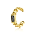 Golden 925 silver ear cuff with chain design and rectangular black gemstone inlay - Black Zirconia - Gold Plated