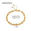 18K gold plated beaded bracelet with adjustable slide clasp and 0.59cm polished metal beads - Gold Ball Drawstring Style (JDWB2302019)