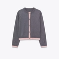 Chaqueta de punto para mujer con cuello redondo y botones en gris y rosa suave - S / Rosa Empalme