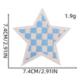 Detailed view of checkered blue and pink star embroidery patch with 7.4cm dimensions - Checkerboard Star Patch 9# (Blue & Nude Pink)
