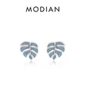 Orecchini a foglia monstera in argento sterling 925 con turchese su sfondo bianco - Argento 925 / Argento sterling 925