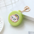 Cute round silicone coin purse in light green with a 3D rainbow cloud design - Rainbow Expression