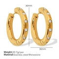 French vintage style gold-plated 30mm circle earrings with sparkling rhinestones - White Zirconia (EH282)