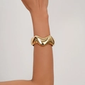 Polished wave-shaped open bangle bracelet in a bright gold finish for women - Creative Wave Polished Wide Bangle (SL234) / Gold