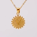 18K gold-plated stainless steel necklace featuring a textured circular V letter pendant - V (With Chain)