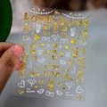Waterproof heart nail stickers with gold LOVE patterns and cacti design, model XZ-DZ307 - Envelope Cactus Style (XZ-D2307) / Gold