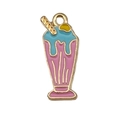Emaillierter Milchshake-Anhänger in Rosa und Blau mit goldener Umrandung - Milchtee-Tasse Anhänger (14967) / 1 Stück (9x21mm) / Rosa