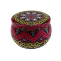 Round metal candle tin with vibrant red and turquoise mandala pattern and matching lid - 75*50MM C39 Mandala Colorful Empty Tin