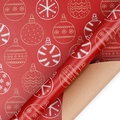 Vintage red Christmas kraft wrapping paper roll with festive gold and white ornaments - Wish of Hanging Balls