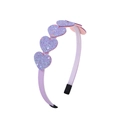 Vue détaillée d'un serre-tête violet clair pour enfant avec cinq cœurs pailletés - Violet Pâle Cœur Pailleté